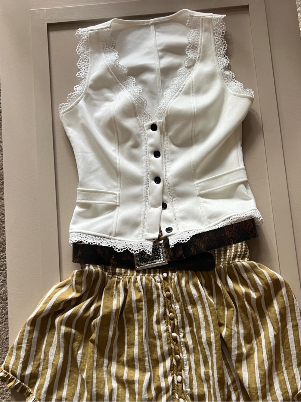 Women’s Lace-Trim Button Front Ivory Top - Picture 3 of 4